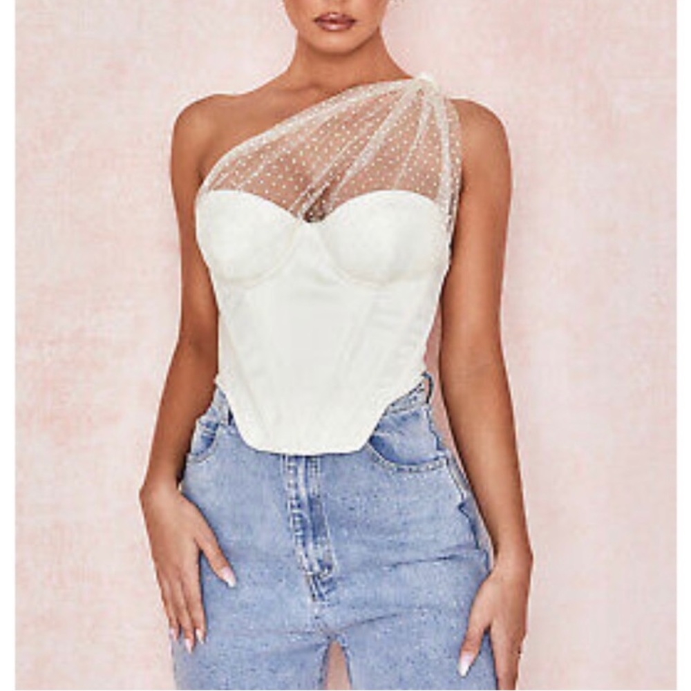 House of CB Kim Ivory draped tulle corset top